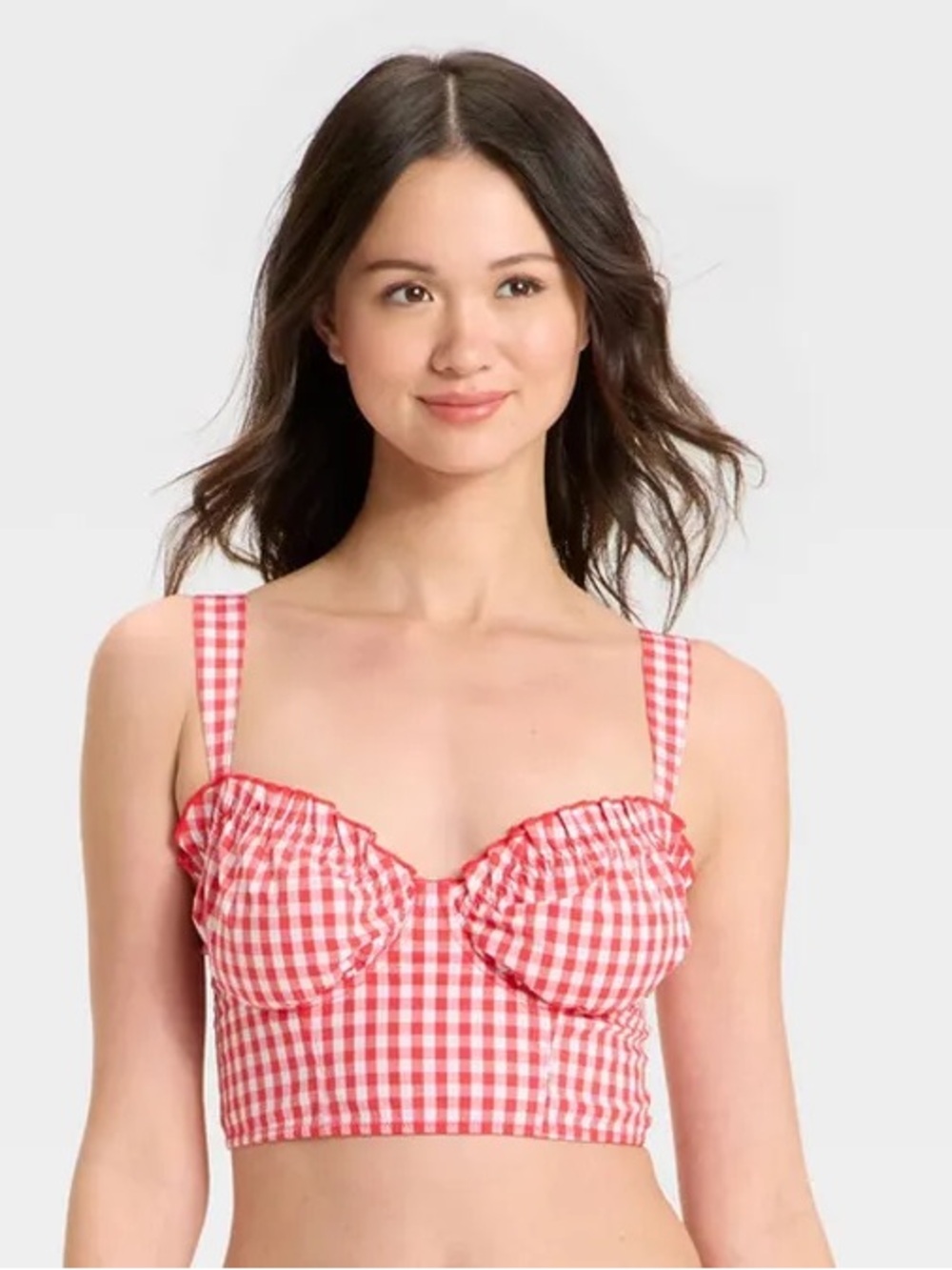 Colsie Red Gingham Bralette with Ruffle Trim NWT Cosmic Red & White Checkered L